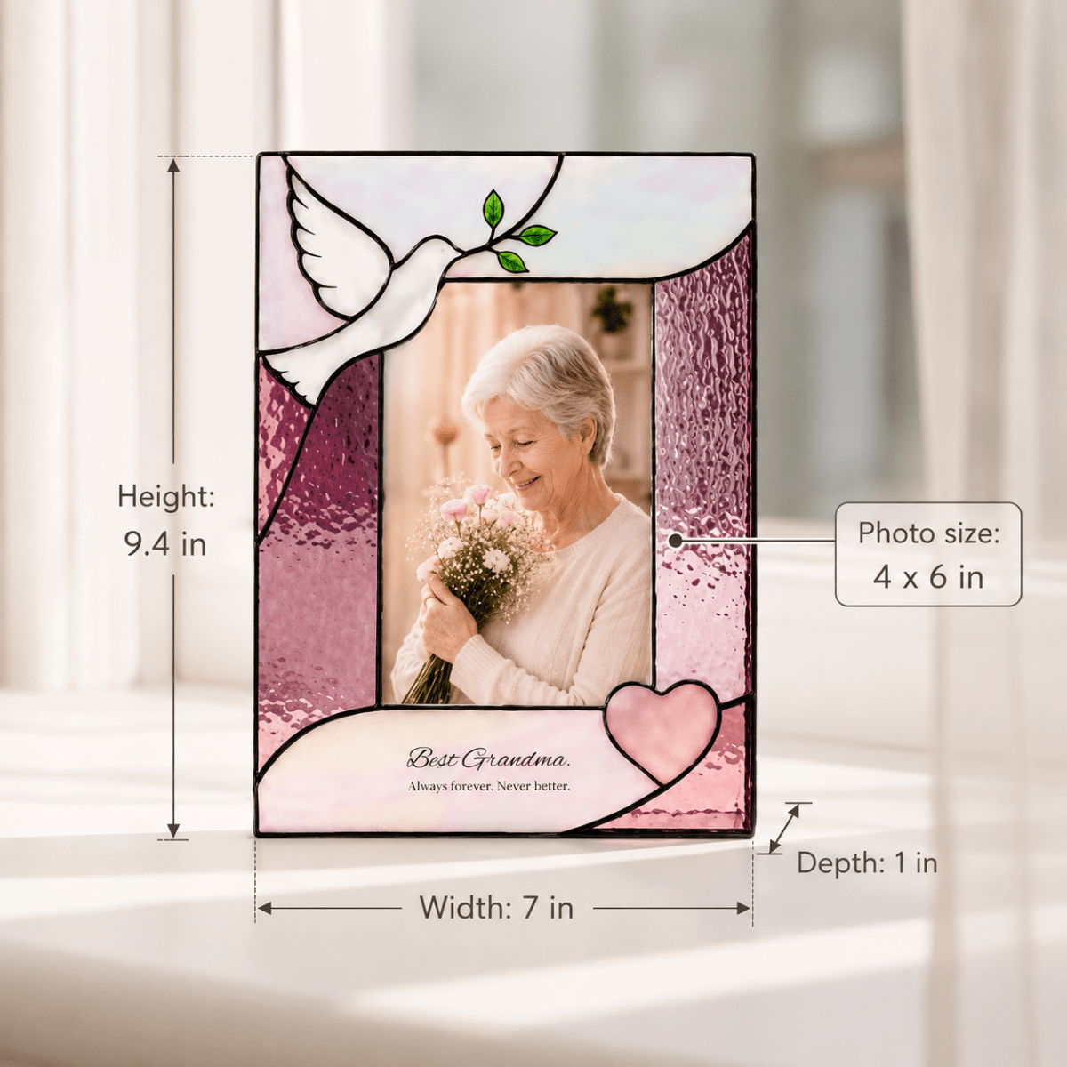 suncatcher stained_glass Dove Stained Glass Photo Frame Personalized Gift