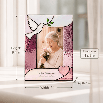 suncatcher stained_glass Dove Stained Glass Photo Frame Personalized Gift