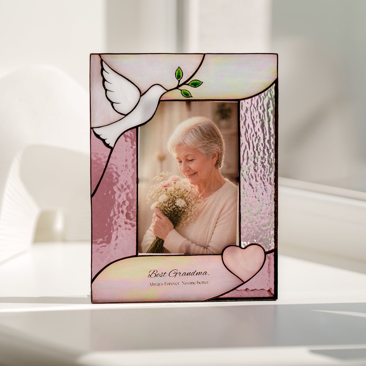 suncatcher stained_glass Dove Stained Glass Photo Frame Personalized Gift