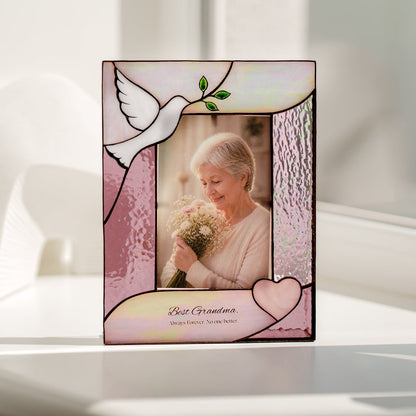 suncatcher stained_glass Dove Stained Glass Photo Frame Personalized Gift
