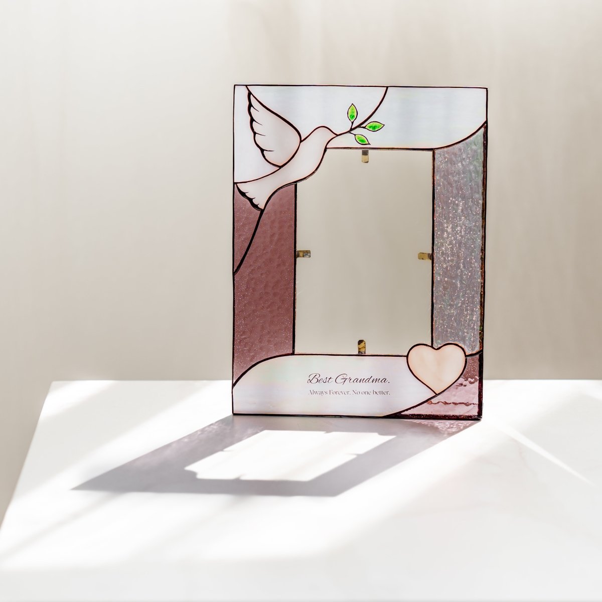 suncatcher stained_glass Dove Stained Glass Photo Frame Personalized Gift