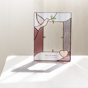 suncatcher stained_glass Dove Stained Glass Photo Frame Personalized Gift