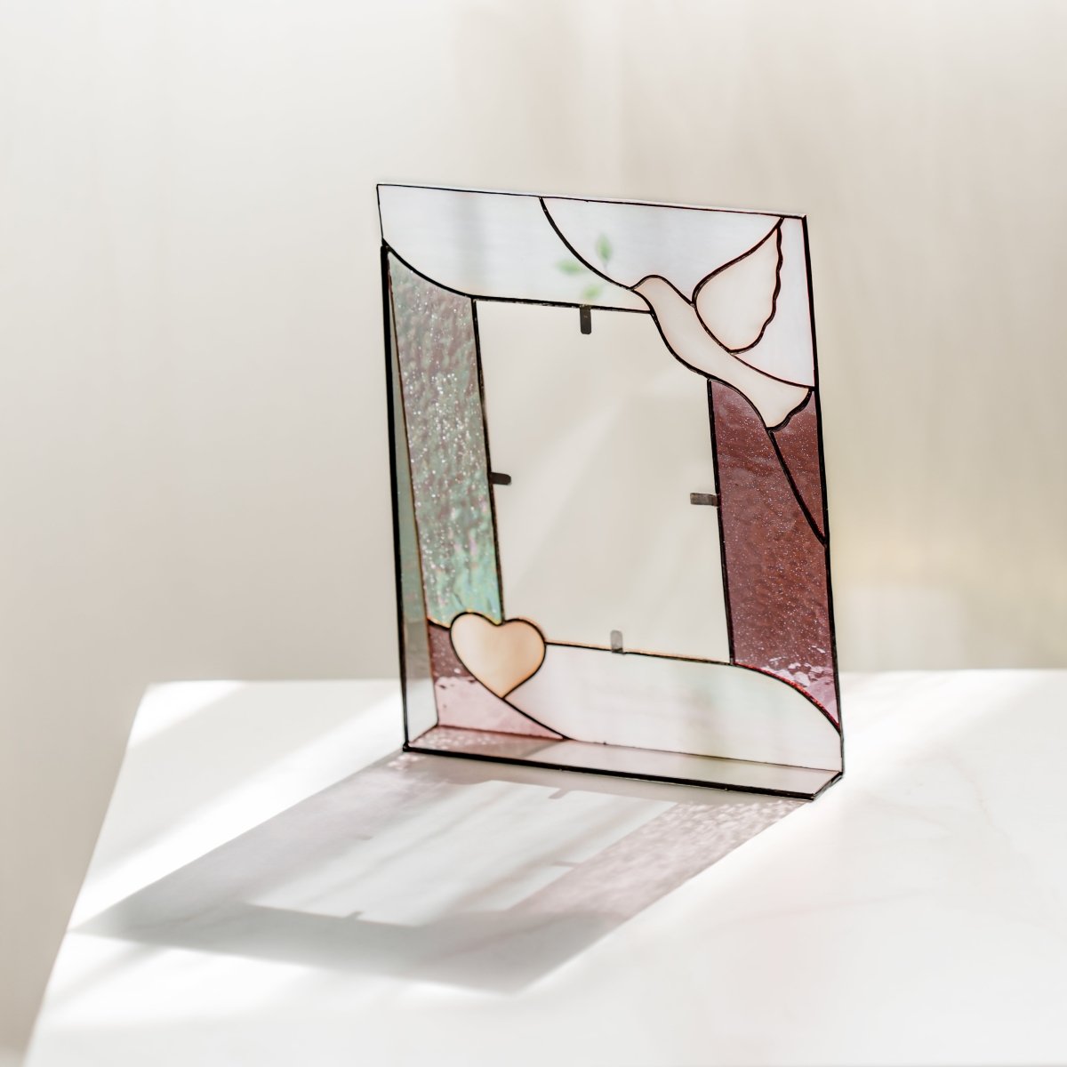 suncatcher stained_glass Dove Stained Glass Photo Frame Personalized Gift