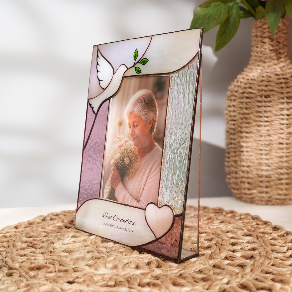suncatcher stained_glass Dove Stained Glass Photo Frame Personalized Gift