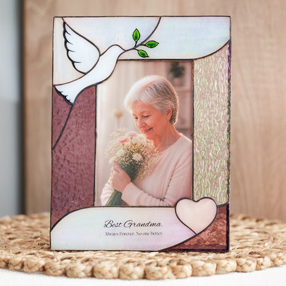suncatcher stained_glass Dove Stained Glass Photo Frame Personalized Gift