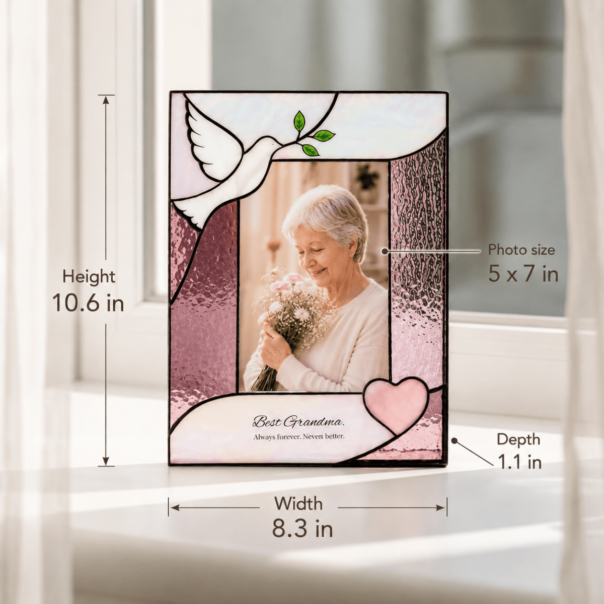 suncatcher stained_glass Dove Stained Glass Photo Frame Personalized Gift