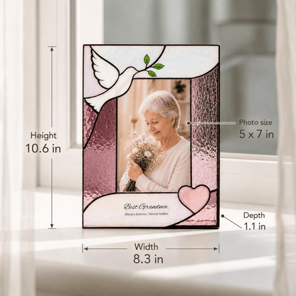 suncatcher stained_glass Dove Stained Glass Photo Frame Personalized Gift