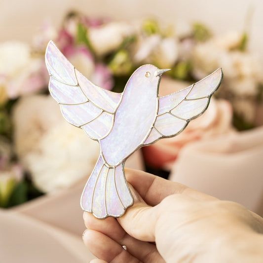 suncatcher Top product stained_glass Dove Suncatcher - Stained Glass Planter Decor 4.3x3.9 inch