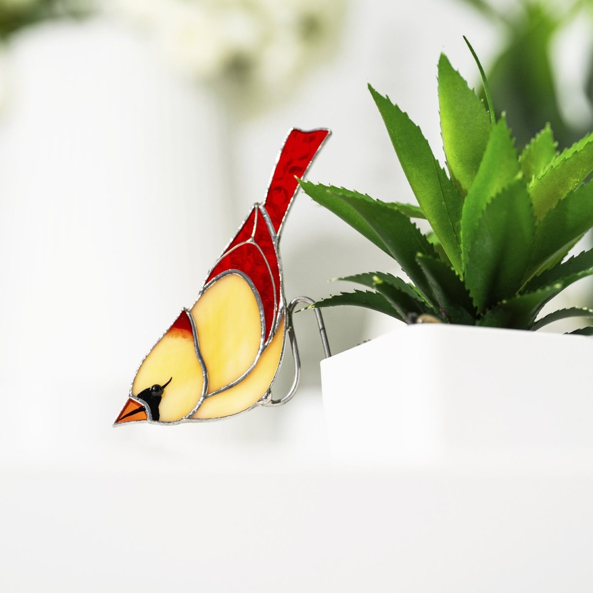 suncatcher suncatcher stained_glass Female Red Cardinal Stained glass - Suncatcher pot decor 3.15x4.7 inch