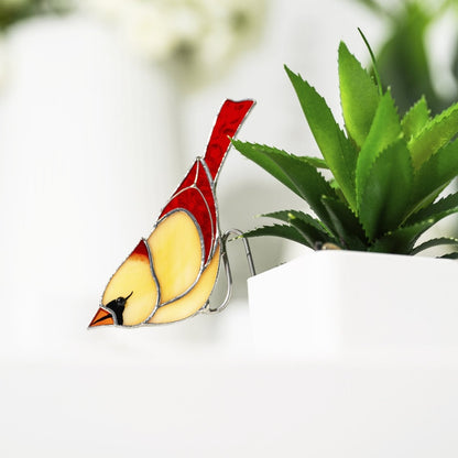 suncatcher suncatcher stained_glass Female Red Cardinal Stained glass - Suncatcher pot decor 3.15x4.7 inch