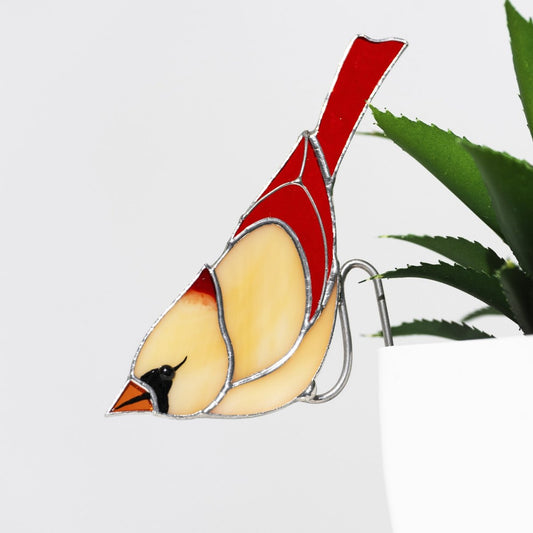 suncatcher suncatcher stained_glass Female Red Cardinal Stained glass - Suncatcher pot decor 3.15x4.7 inch