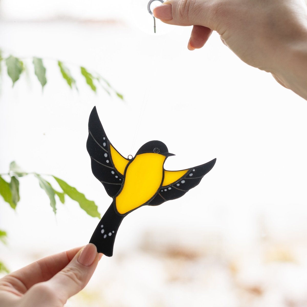 suncatcher suncatcher stained_glass Goldfinch bird Stained glass - Suncatcher Hanging Decor 4x4.3 inch