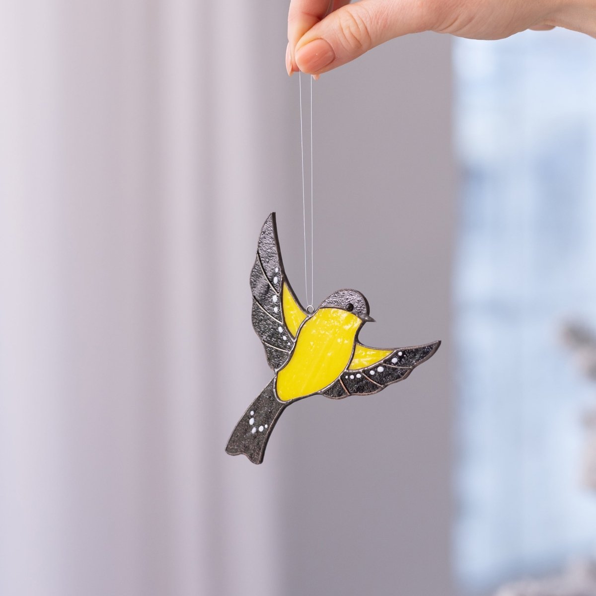 suncatcher suncatcher stained_glass Goldfinch bird Stained glass - Suncatcher Hanging Decor 4x4.3 inch