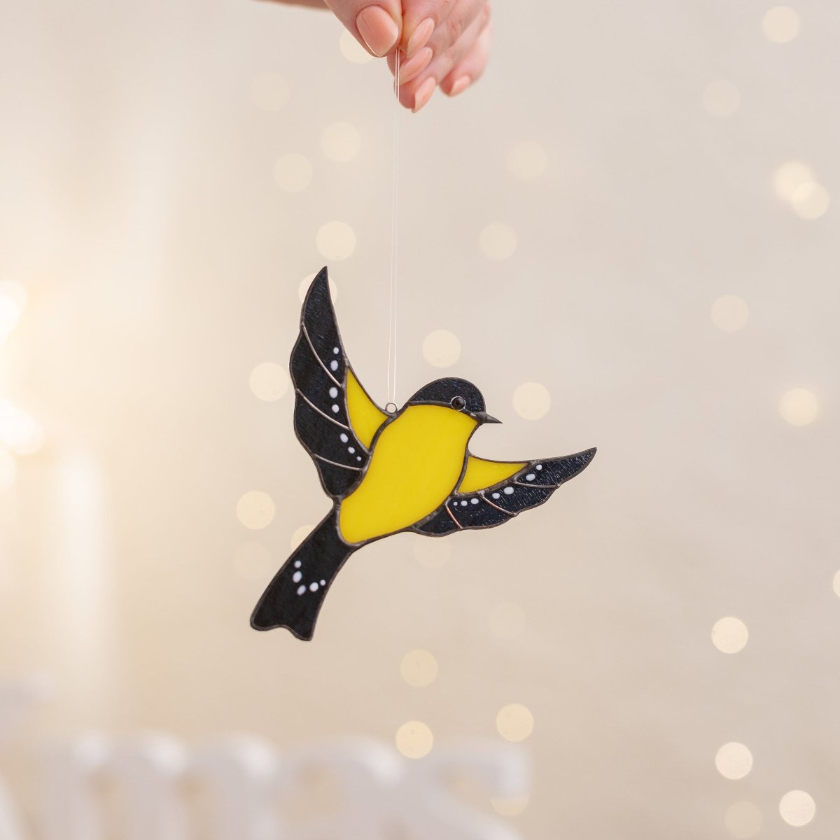 suncatcher suncatcher stained_glass Goldfinch bird Stained glass - Suncatcher Hanging Decor 4x4.3 inch