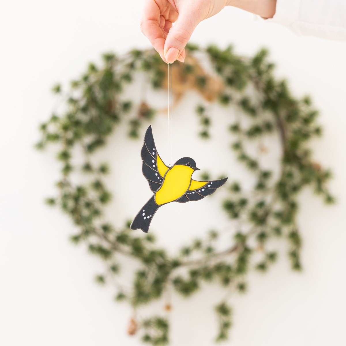 suncatcher suncatcher stained_glass Goldfinch bird Stained glass - Suncatcher Hanging Decor 4x4.3 inch