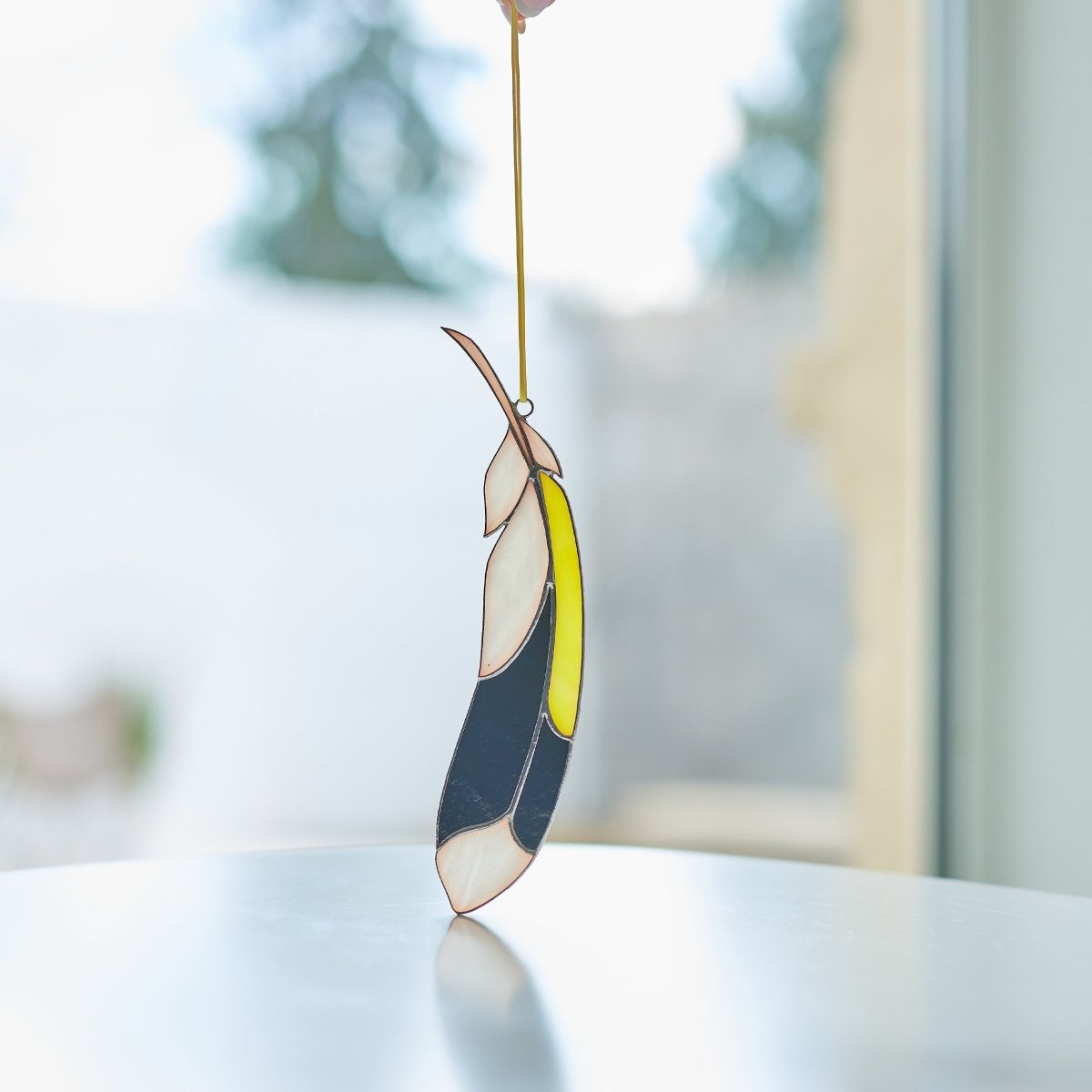 suncatcher suncatcher stained_glass Goldfinch Feather Stained glass - Suncatcher Hangings Decor 7x2 inch