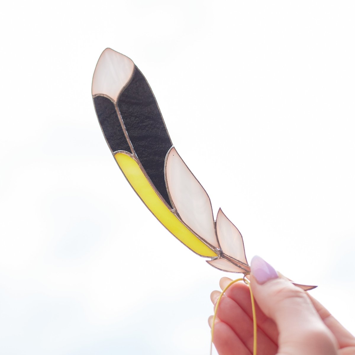 suncatcher suncatcher stained_glass Goldfinch Feather Stained glass - Suncatcher Hangings Decor 7x2 inch