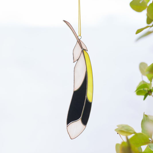 suncatcher suncatcher stained_glass Goldfinch Feather Stained glass - Suncatcher Hangings Decor 7x2 inch