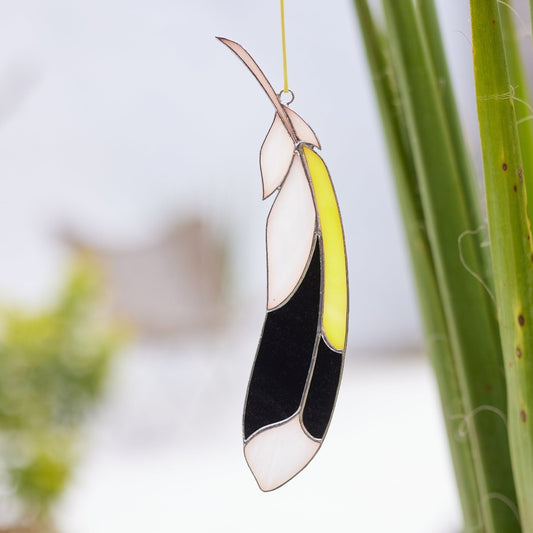 suncatcher suncatcher stained_glass Goldfinch Feather Stained glass - Suncatcher Hangings Decor 7x2 inch