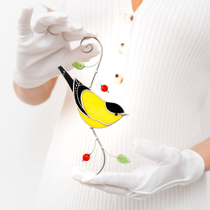 suncatcher stained_glass Goldfinch Stained Glass Suncatcher – Handmade Window Hanging Decor
