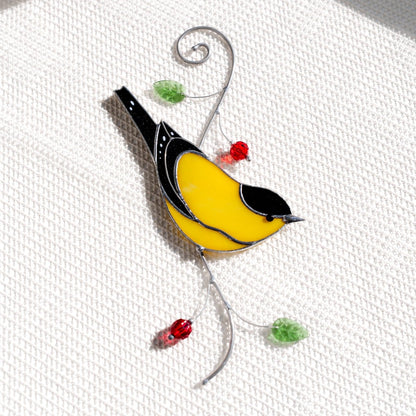 suncatcher stained_glass Goldfinch Stained Glass Suncatcher – Handmade Window Hanging Decor