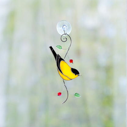 suncatcher stained_glass Goldfinch Stained Glass Suncatcher – Handmade Window Hanging Decor