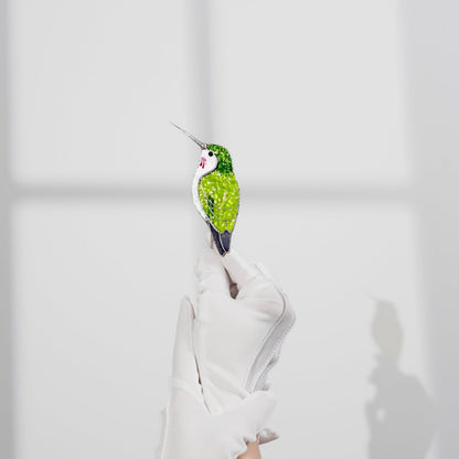 suncatcher stained_glass Green Hummingbird Stained Glass – Planter Decoration Funny & Cute Bird Gift | Tropical Decor | Whimsical Accent for Plant Lovers
