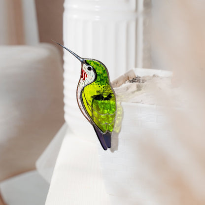 suncatcher stained_glass Green Hummingbird Stained Glass – Planter Decoration Funny & Cute Bird Gift | Tropical Decor | Whimsical Accent for Plant Lovers