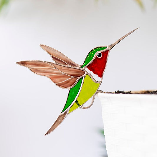 suncatcher Top product stained_glass Green Hummingbird Stained Glass - Suncatcher Planter Decor 4.7x3.15 inch