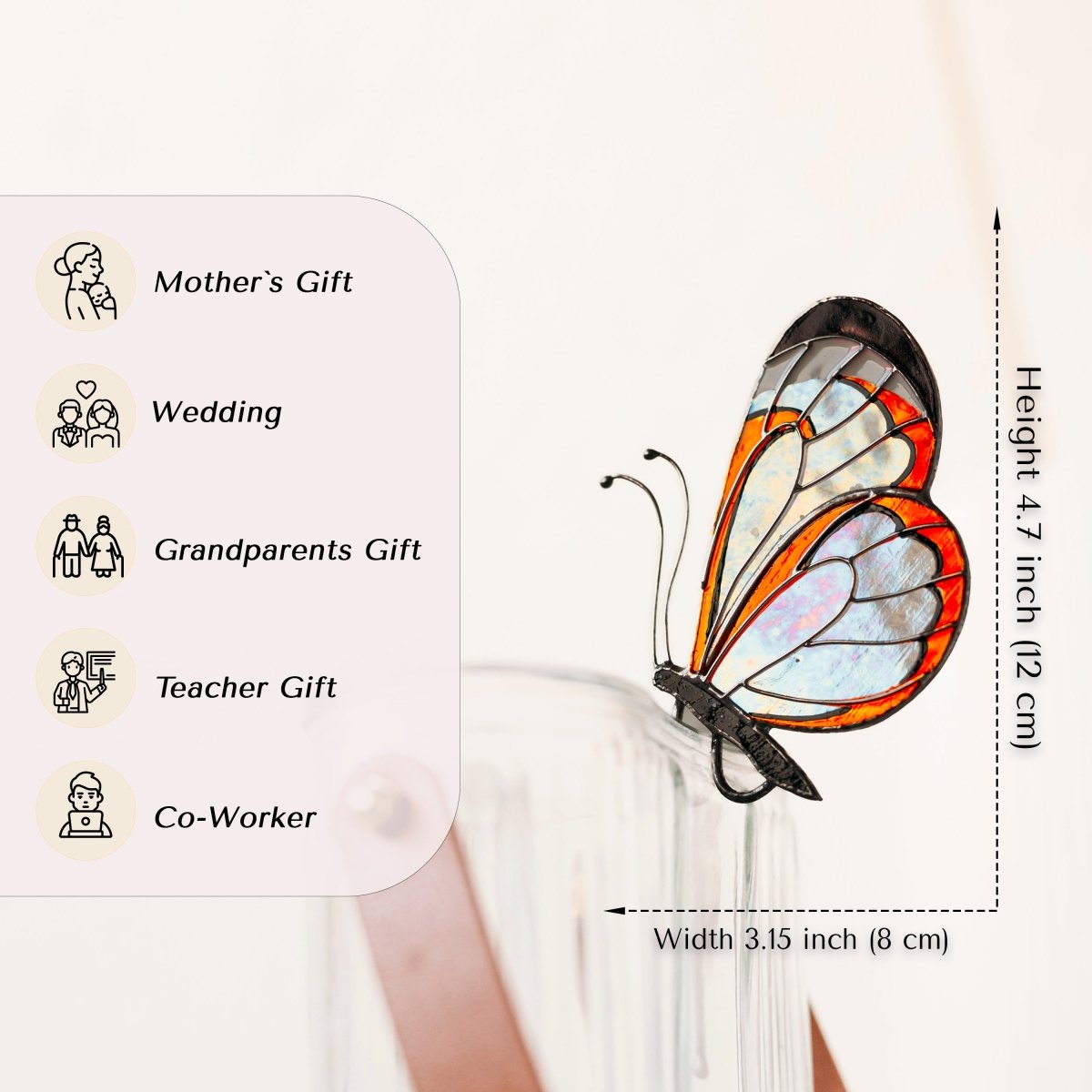 suncatcher Top product stained_glass Gretta Otto Butterfly Stained Glass - Suncatcher Planter decor 3.15x4.7 inch
