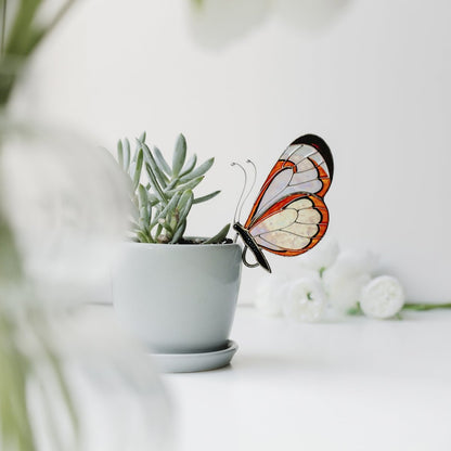 suncatcher Top product stained_glass Gretta Otto Butterfly Stained Glass - Suncatcher Planter decor 3.15x4.7 inch