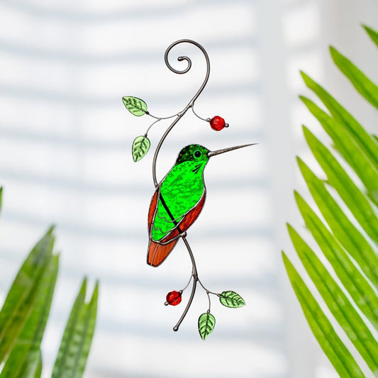 suncatcher stained_glass Hummingbird Garden Suncatcher – Handmade Stained Glass Gift for Mom