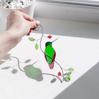 suncatcher stained_glass Hummingbird Garden Suncatcher – Handmade Stained Glass Gift for Mom