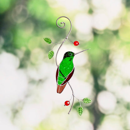 suncatcher Top product stained_glass Hummingbird Garden Suncatcher – Handmade Stained Glass Gift for Mom