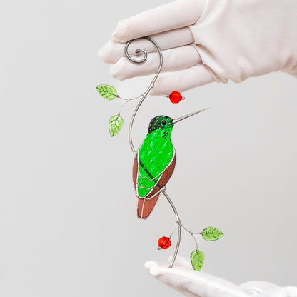 suncatcher Top product stained_glass Hummingbird Garden Suncatcher – Handmade Stained Glass Gift for Mom