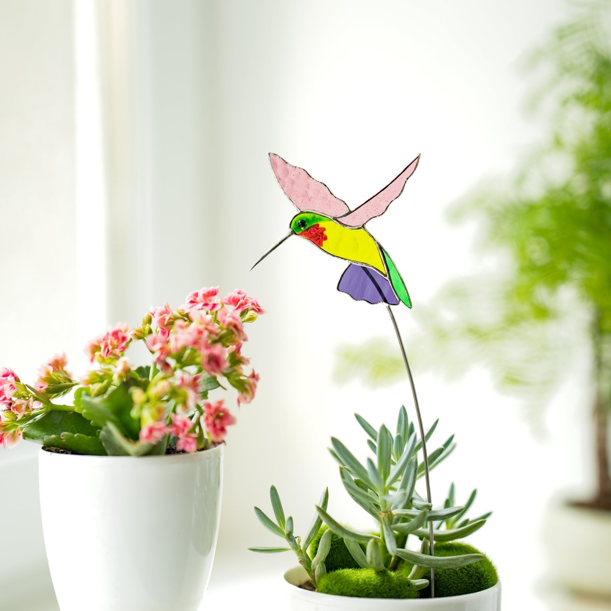 suncatcher Bird stained_glass Hummingbird Stained Glass Plant Decor Suncatcher