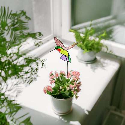 suncatcher Bird stained_glass Hummingbird Stained Glass Plant Decor Suncatcher
