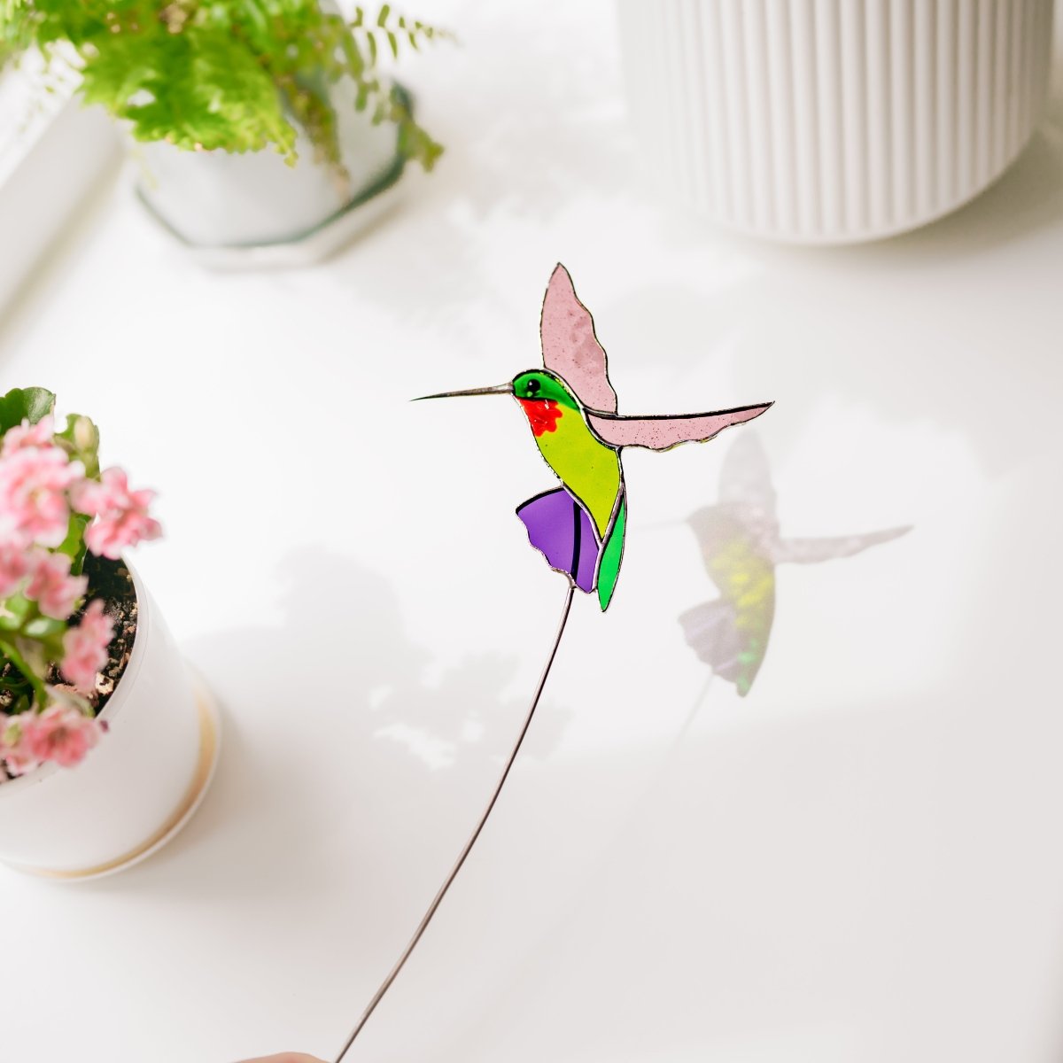 suncatcher Bird stained_glass Hummingbird Stained Glass Plant Decor Suncatcher