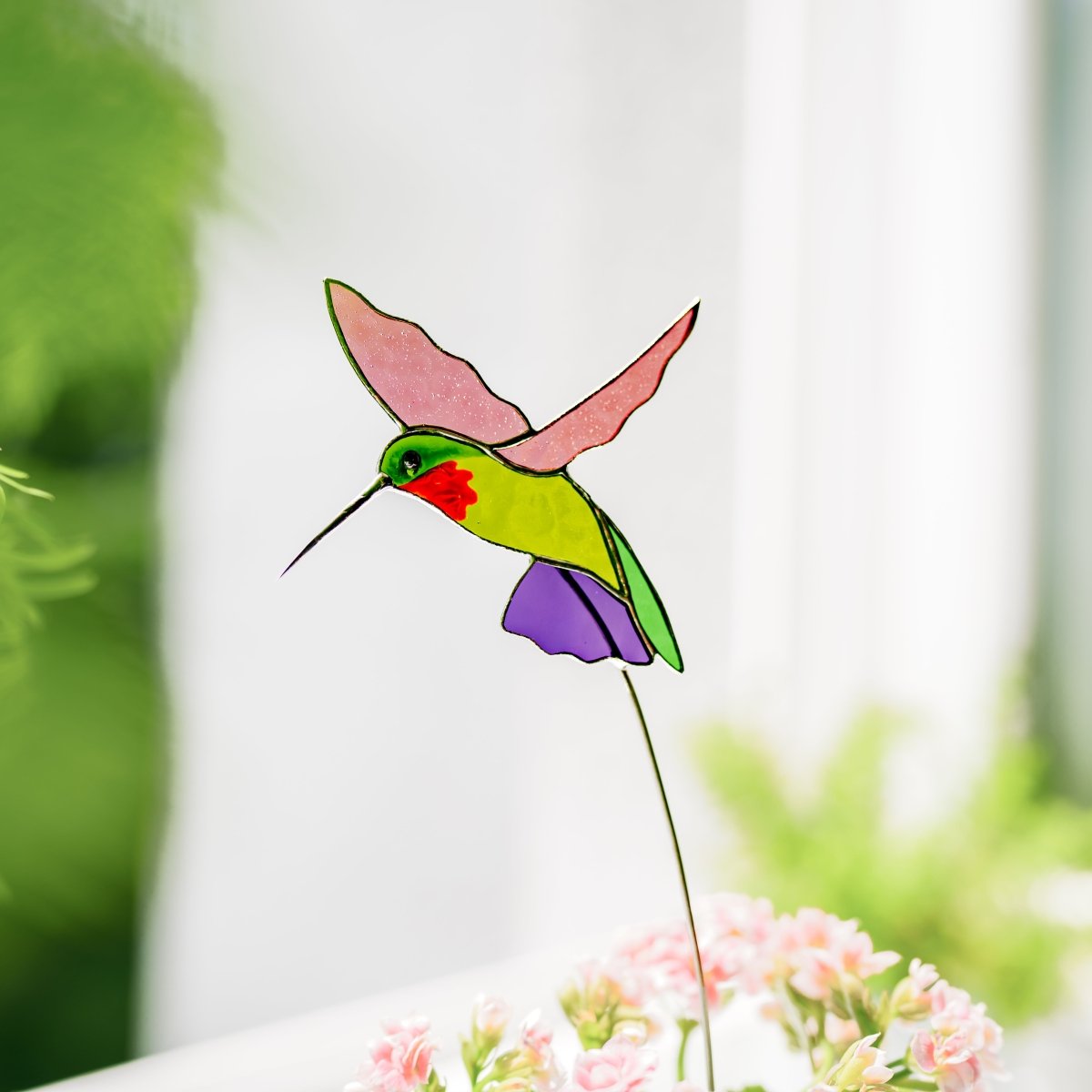 suncatcher Bird stained_glass Hummingbird Stained Glass Plant Decor Suncatcher