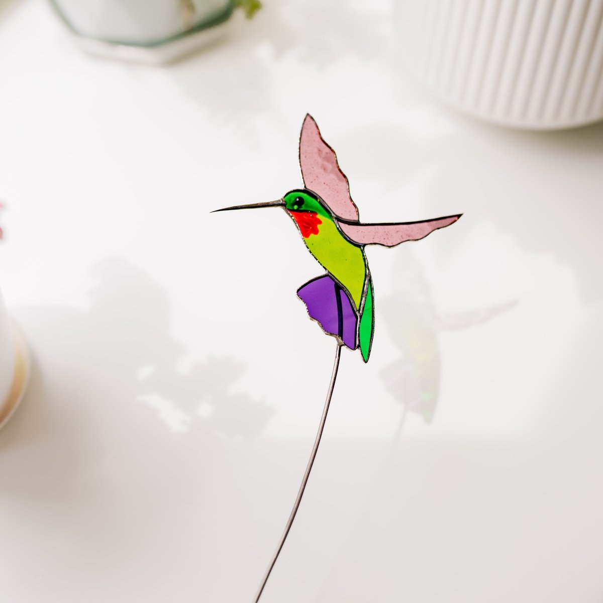 suncatcher Bird stained_glass Hummingbird Stained Glass Plant Decor Suncatcher