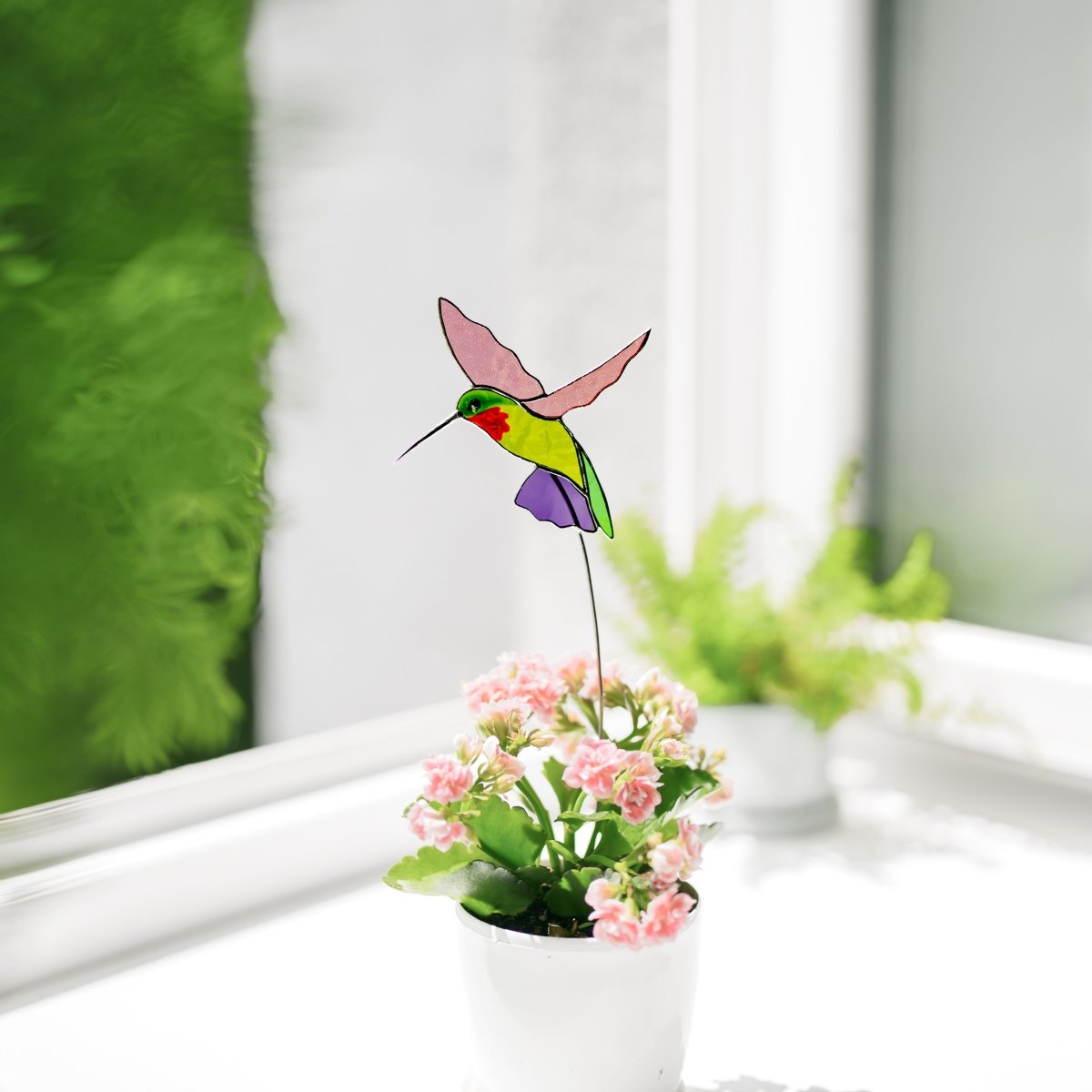 suncatcher Bird stained_glass Hummingbird Stained Glass Plant Decor Suncatcher