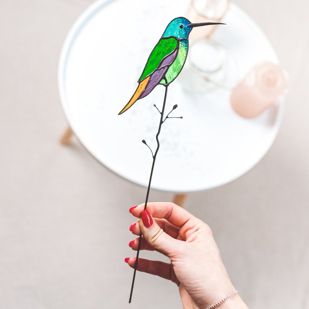 suncatcher suncatcher stained_glass Hummingbird Stained Glass - Suncatcher Garden Stake Decor 12.5x3.5 inch