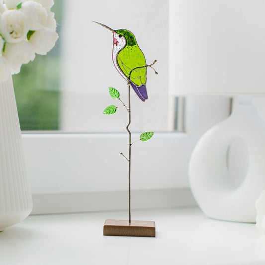 suncatcher Bird stained_glass Hummingbird Stained Glass Suncatcher – Handmade Table Decor