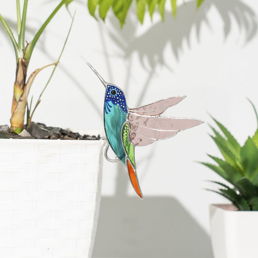 suncatcher Top product stained_glass Hummingbird Stained Glass - Suncatcher Planter Decor 3.15x4.7 inch