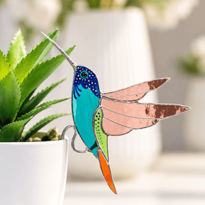 suncatcher Top product stained_glass Hummingbird Stained Glass - Suncatcher Planter Decor 3.15x4.7 inch
