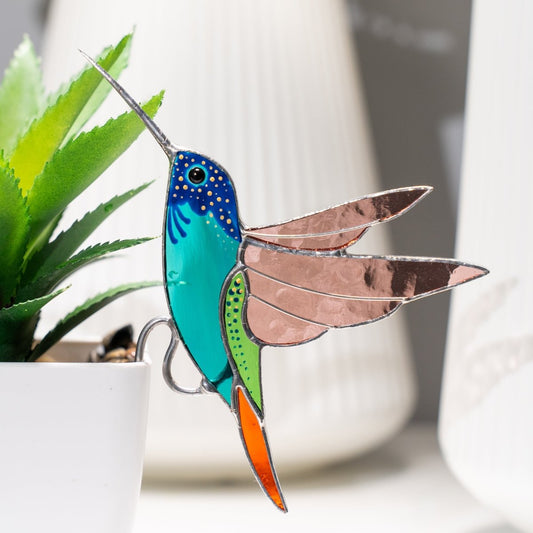 suncatcher Suncatcher stained_glass Hummingbird Stained Glass - Suncatcher Pot Decor 3.15x4.7 inch