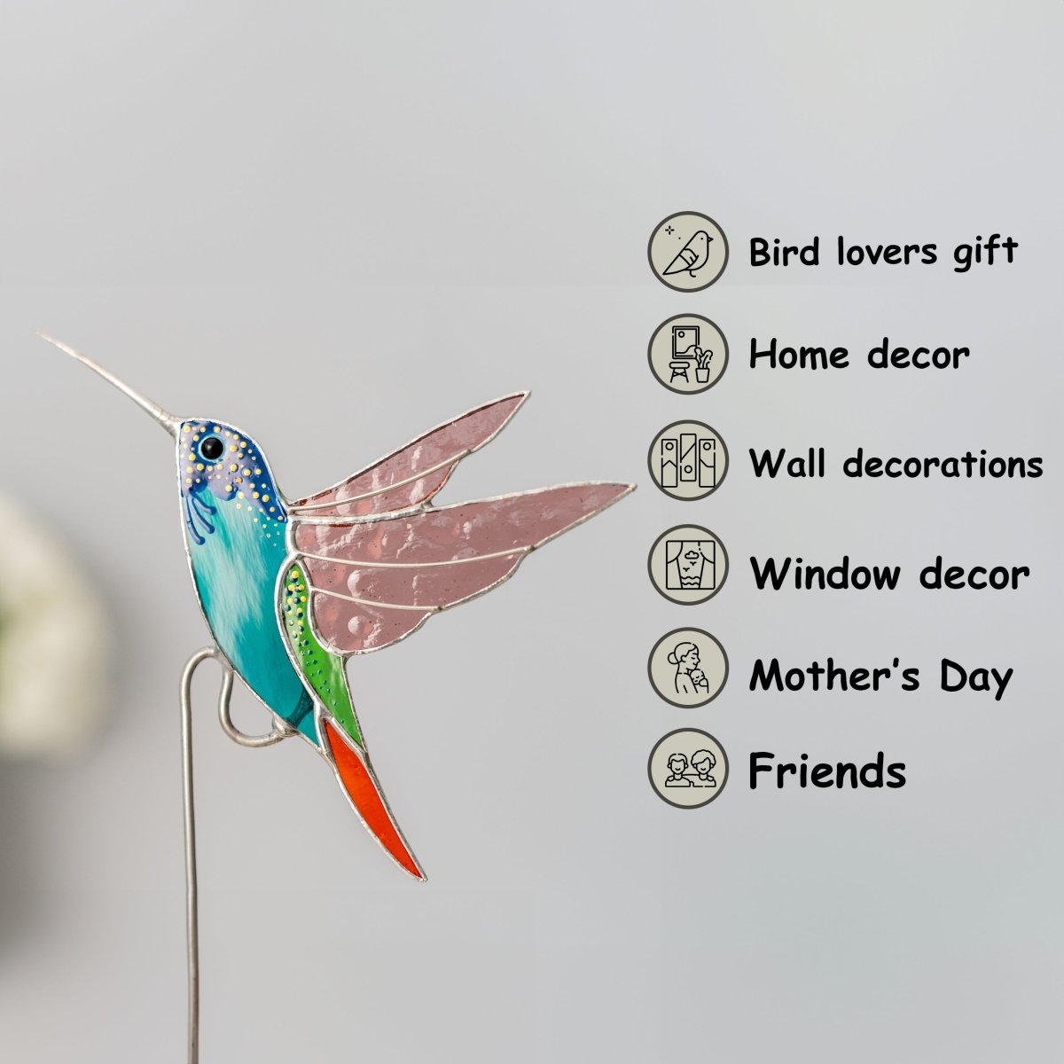 suncatcher Suncatcher stained_glass Hummingbird Stained Glass - Suncatcher Pot Decor 3.15x4.7 inch