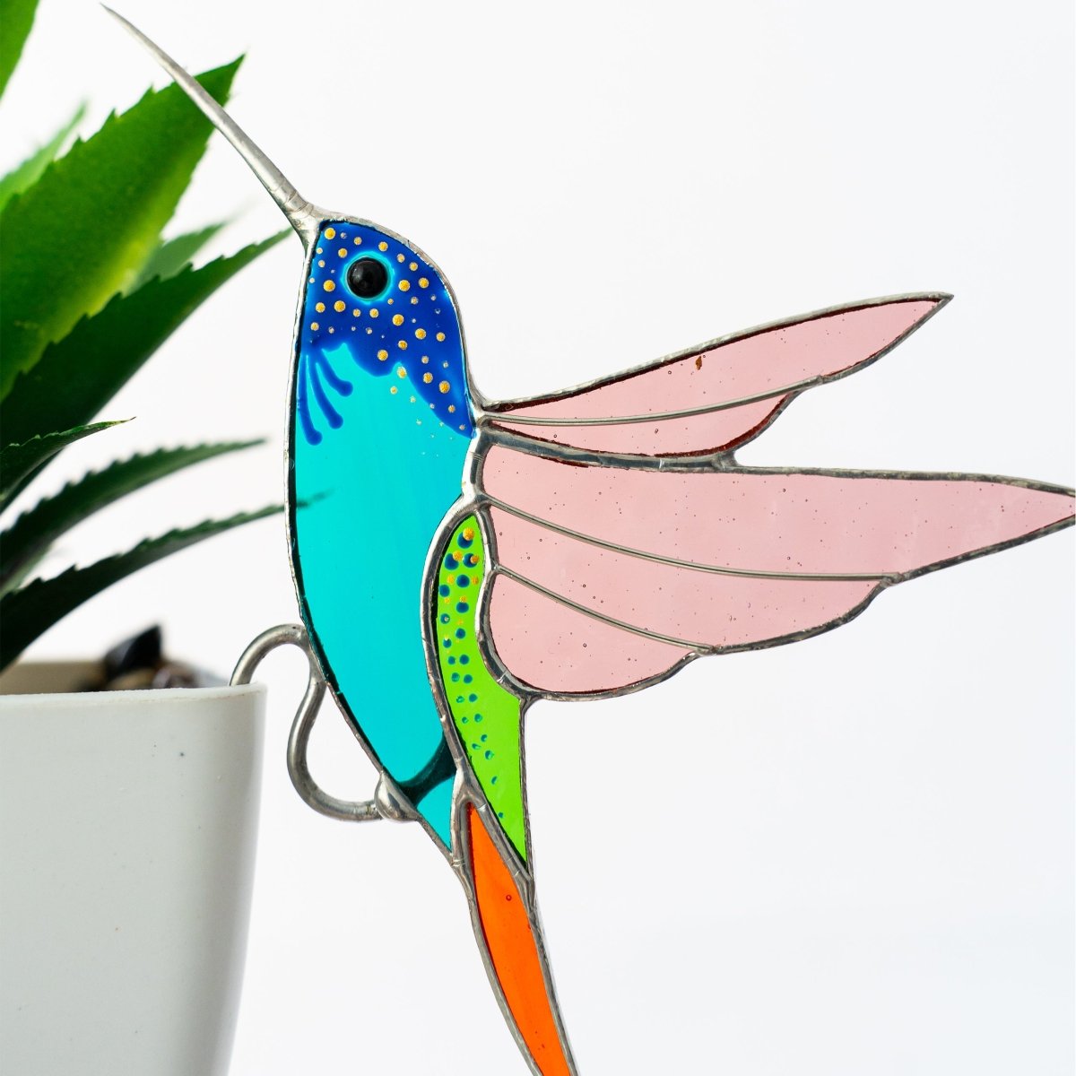 suncatcher Suncatcher stained_glass Hummingbird Stained Glass - Suncatcher Pot Decor 3.15x4.7 inch