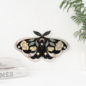 suncatcher stained_glass Iridescent Stained Glass Moth Wall Hanging Decor