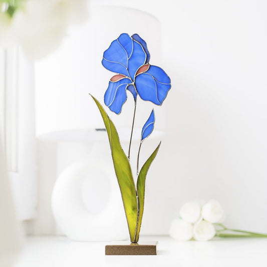 suncatcher stained_glass Iris Stained Glass Table Decor – Handmade Faux Flower for Home or Gift